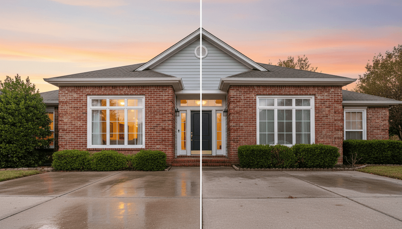 Clean house exterior after pressure washing