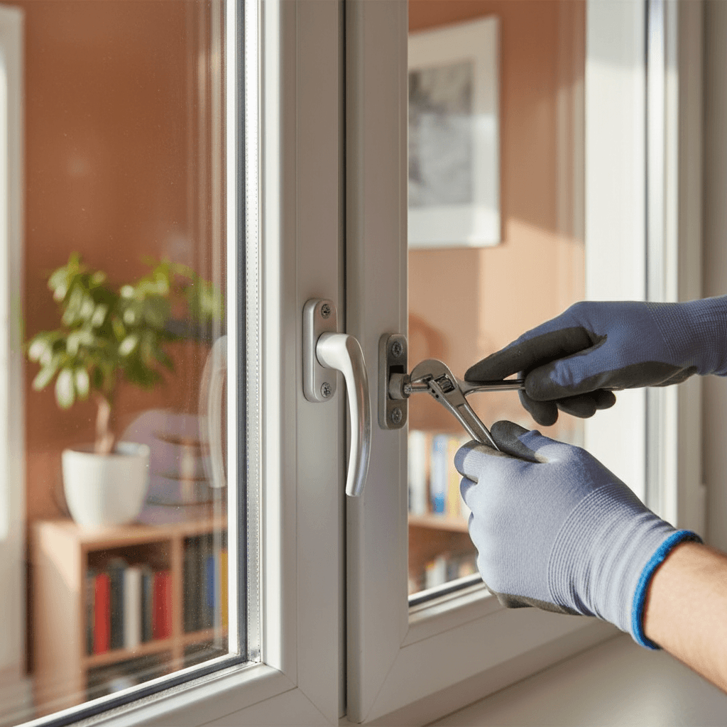 handyman adjusting a window latch